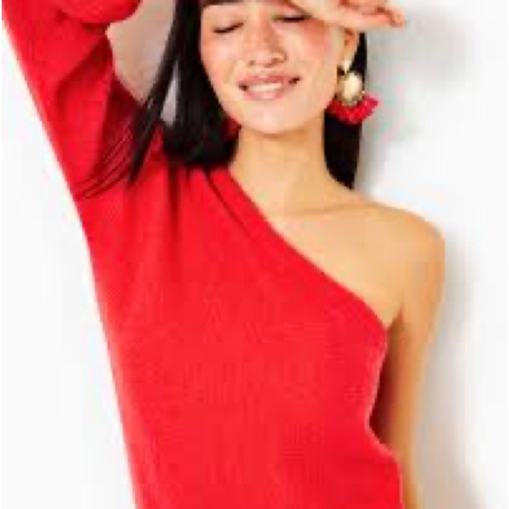 NWT Lily Pulitzer Maura Red One-Shoulder Sweater